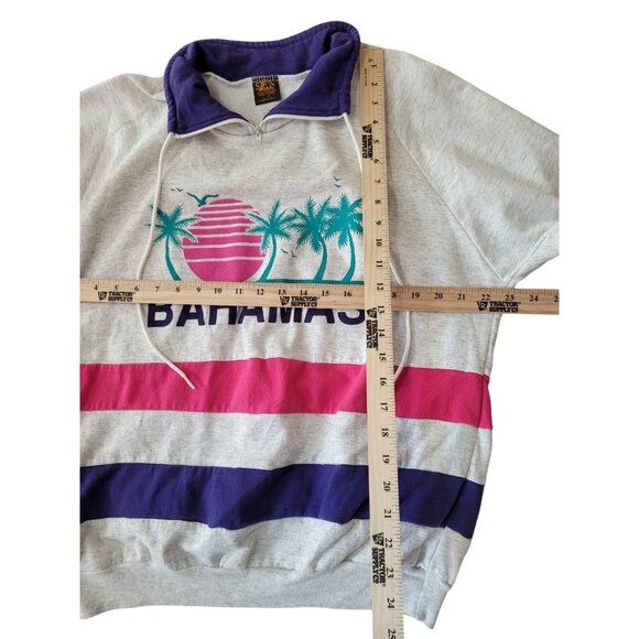 VTG 80s Sun Triangle Sweatshirt L Bahamas 1/4 Zip Drawstring USA Rainbow Unisex - Picture 5 of 9